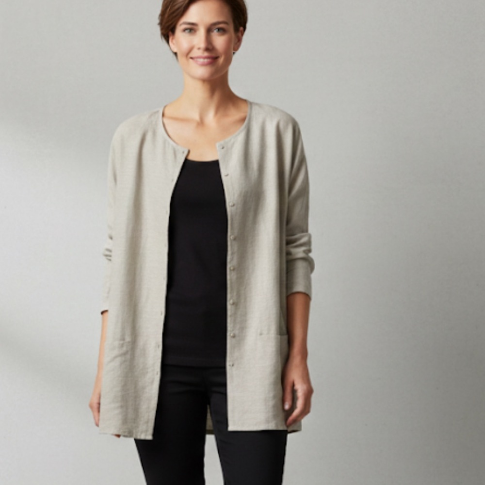 NEW Eileen Fisher Linen Silk Tunic Jacket Minimalist Lightweight Laganlook M